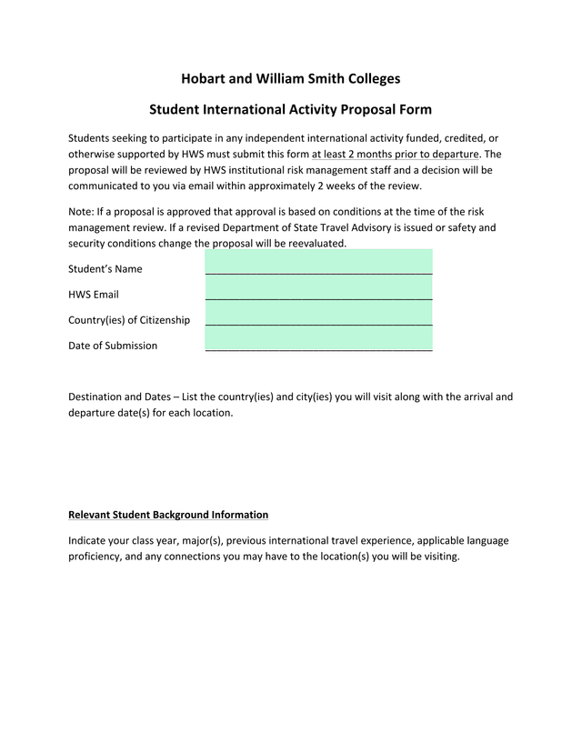 Student International Activity Proposal Form screenshot