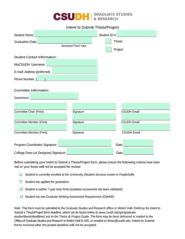 Intent To Submit ThesisProject screenshot