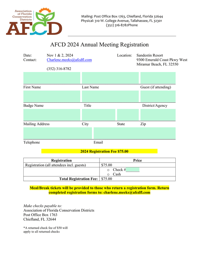 AFCD 2024 Annual Meeting Registration screenshot