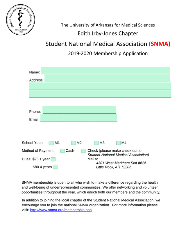 Student National Medical Association (SNMA) Membership Application screenshot