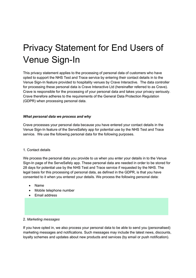 Privacy Statement For End Users Of Venue Sign In screenshot