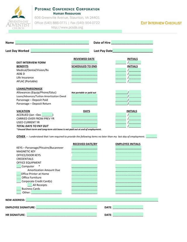EXIT INTERVIEW FORM screenshot