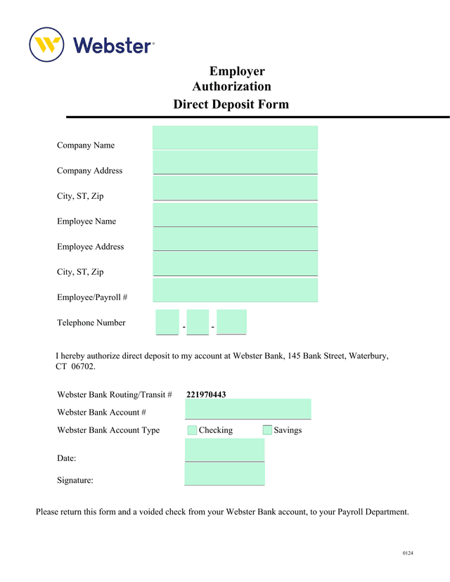 Employer Authorization Direct Deposit Form screenshot