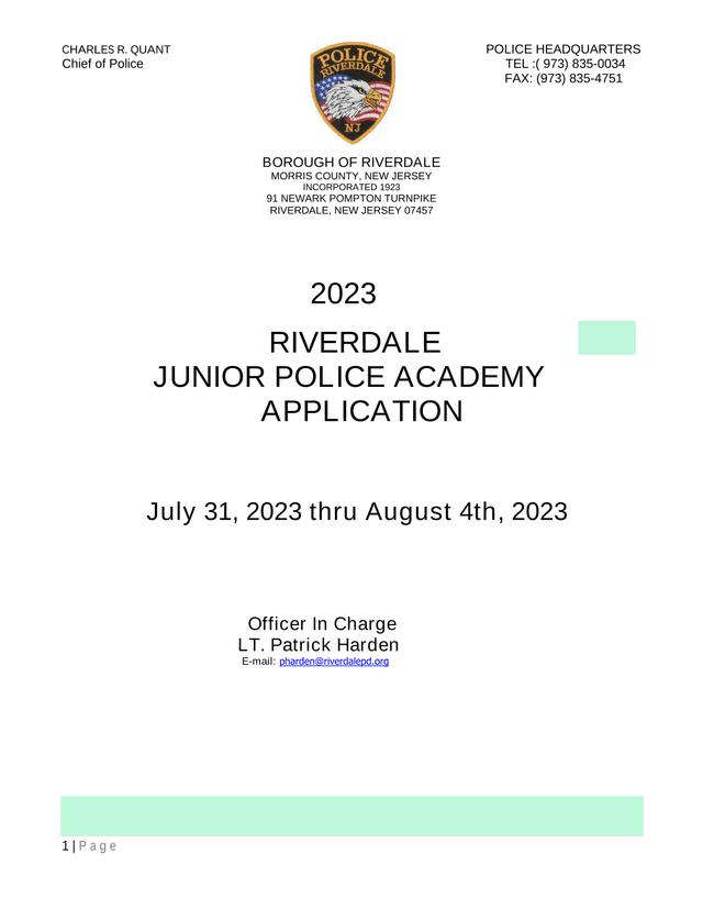 Riverdale Junior Police Academy Application screenshot