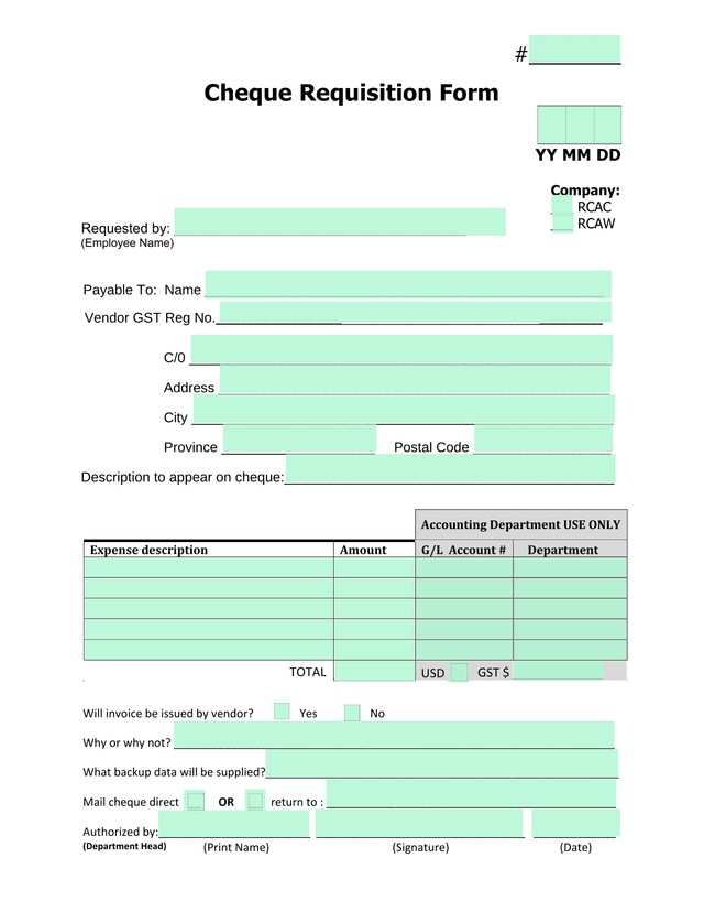 Cheque Requisition Form screenshot