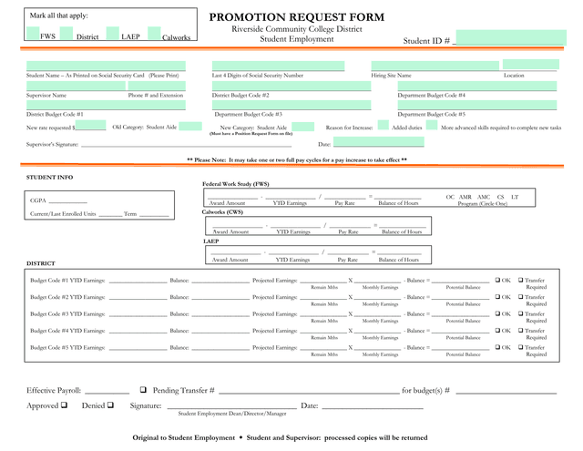 Promotion Request Form screenshot