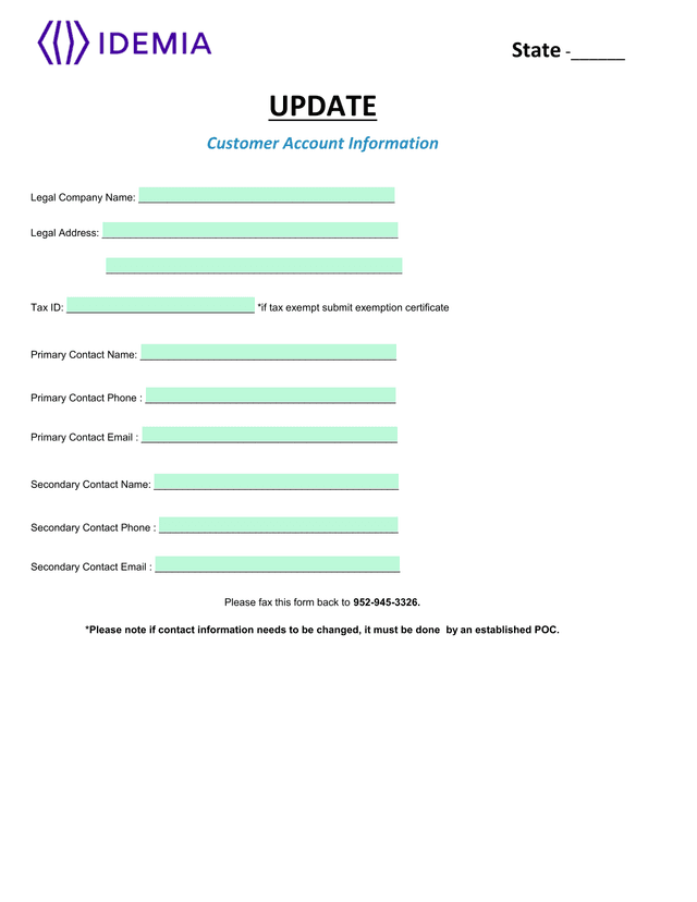 Customer Account Information Update screenshot