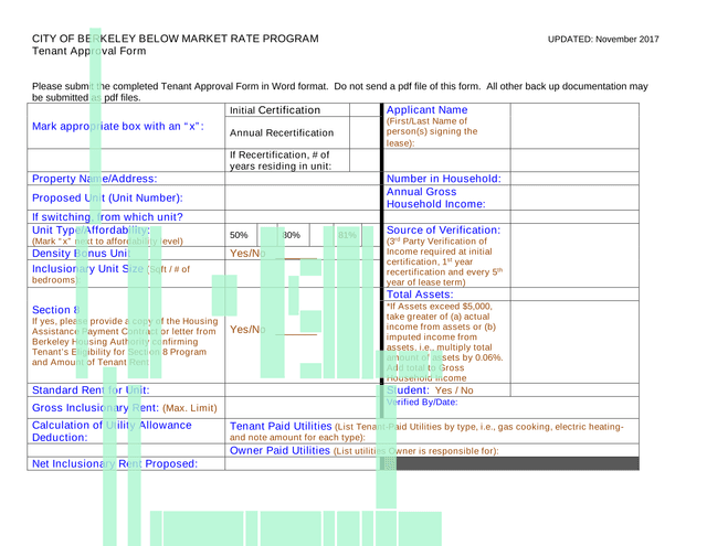 Tenant Approval Form screenshot
