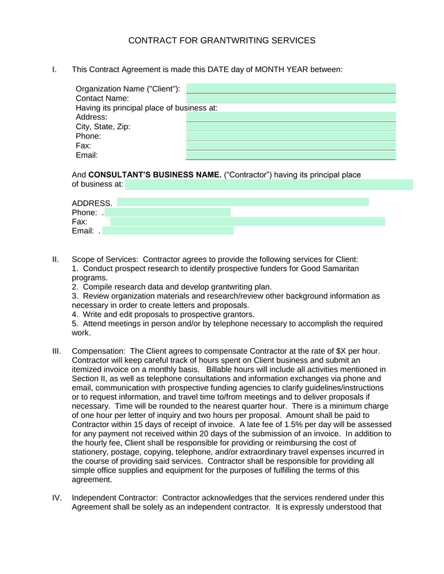 Contract For Grantwriting Services screenshot