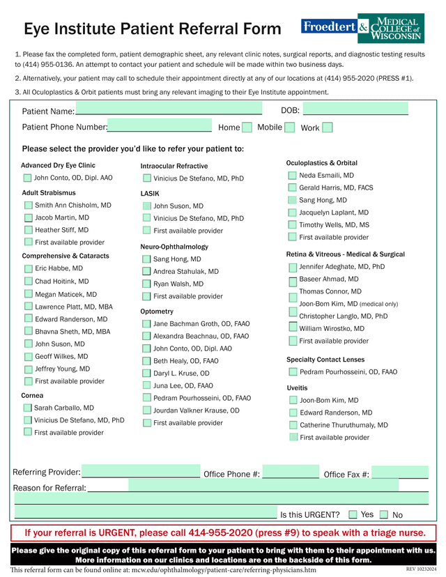 Eye Institute Patient Referral Form screenshot