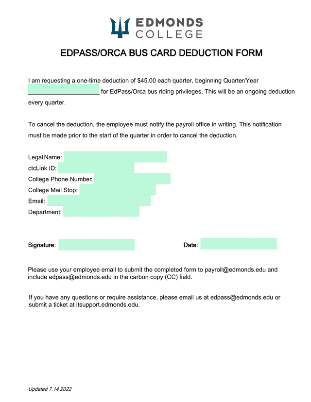 EDPASSORCA BUS CARD DEDUCTION FORM screenshot