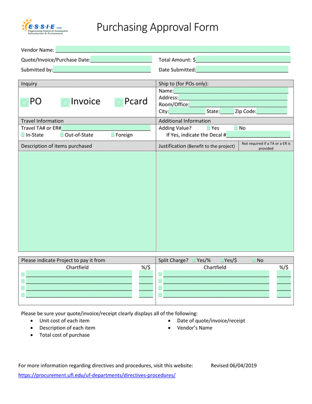Purchasing Approval Form screenshot