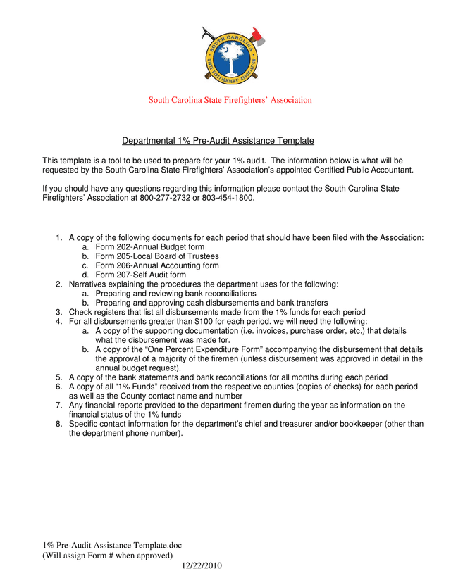 1 Pre Audit Assistance Template screenshot