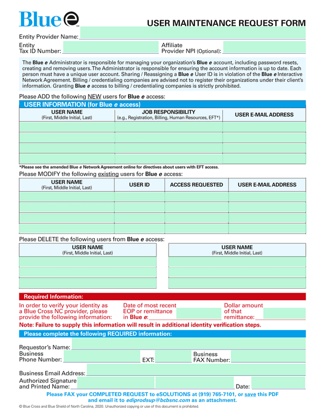 USER MAINTENANCE REQUEST FORM screenshot