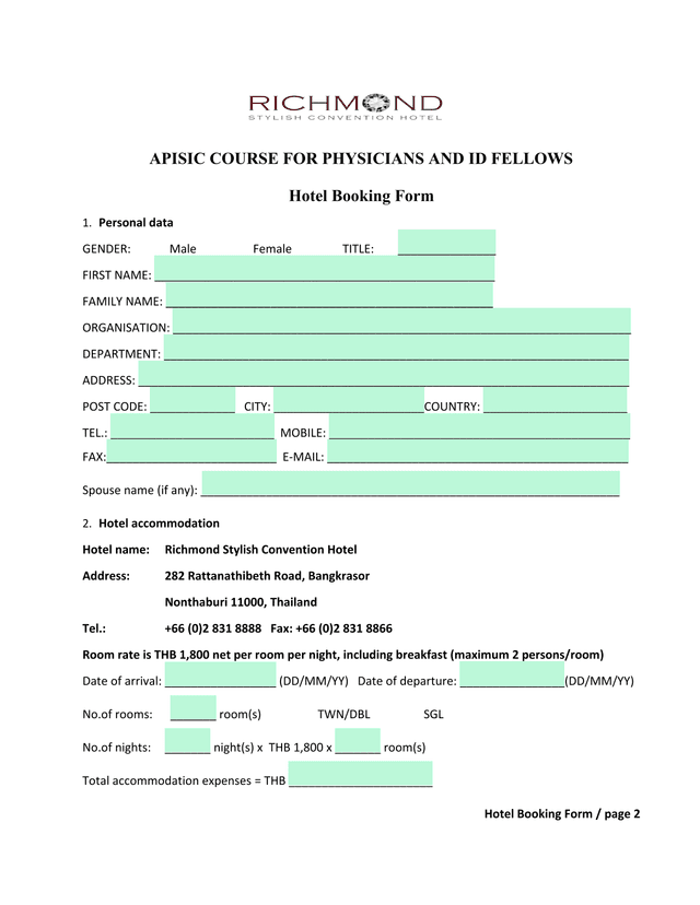 Hotel Booking Form screenshot