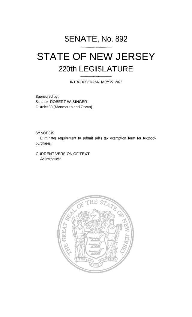Senate Bill No. 892 screenshot
