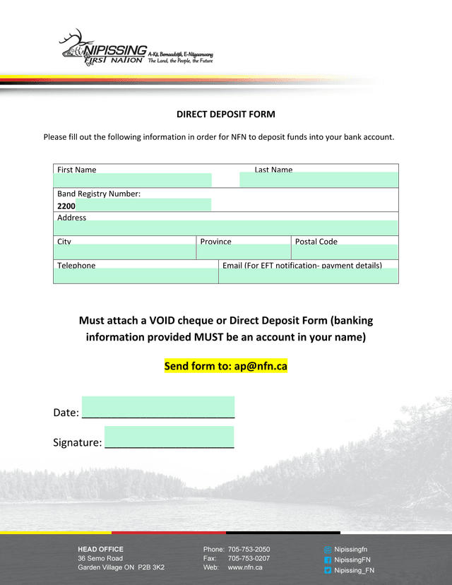 DIRECT DEPOSIT FORM screenshot