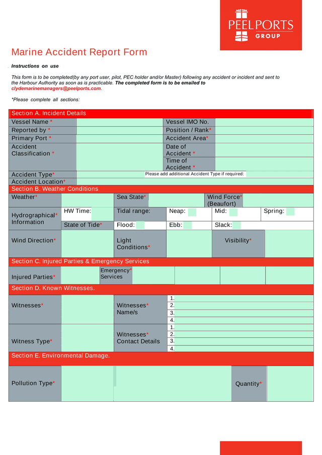 Marine Accident Report Form screenshot