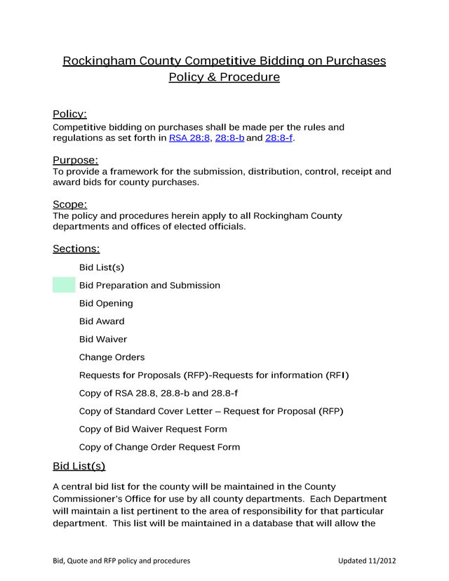 Bid, Quote And RFP Policy And Procedures screenshot