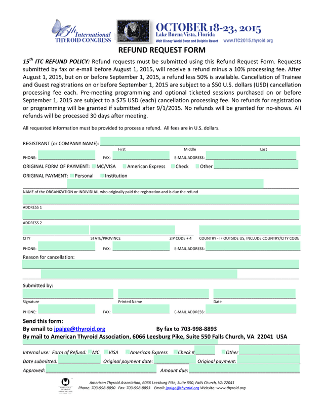 REFUND REQUEST FORM screenshot