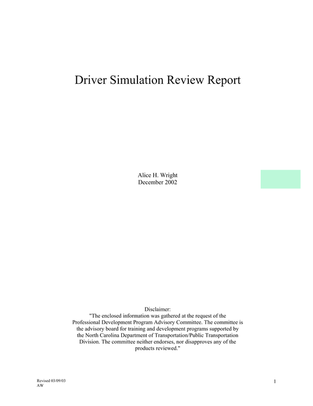 Driver Simulation Review Report screenshot