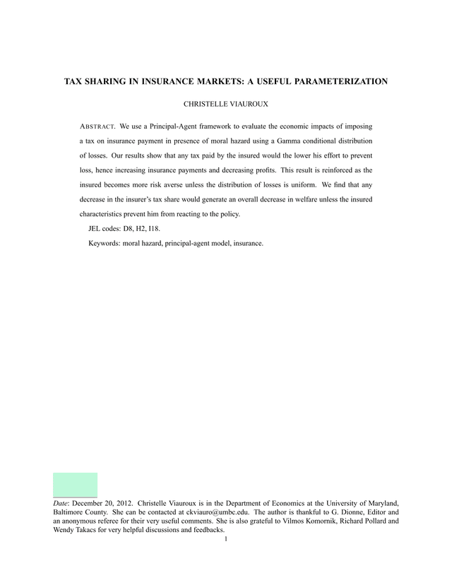 Tax Sharing In Insurance Markets A Useful Parameterization screenshot