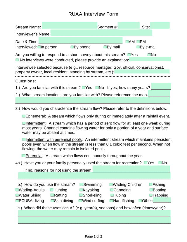 RUAA Interview Form screenshot