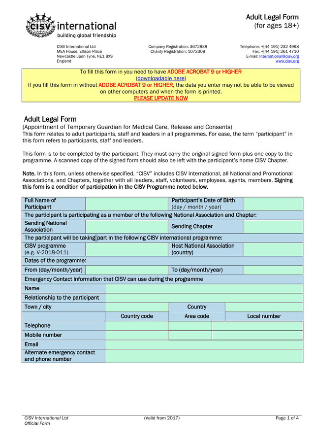 Adult Legal Form screenshot