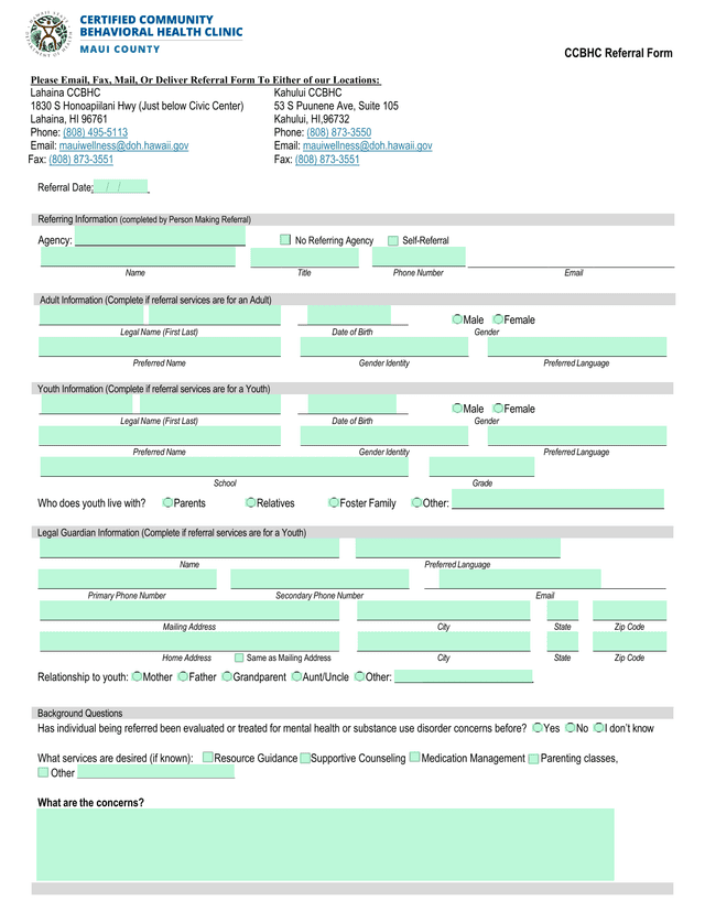 CCBHC Referral Form screenshot