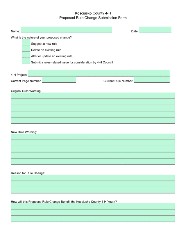 Kosciusko County 4 H Proposed Rule Change Submission Form screenshot