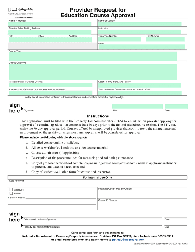 Provider Request For Education Course Approval screenshot