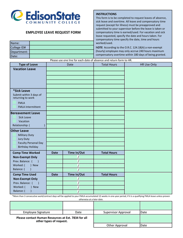 EMPLOYEE LEAVE REQUEST FORM screenshot