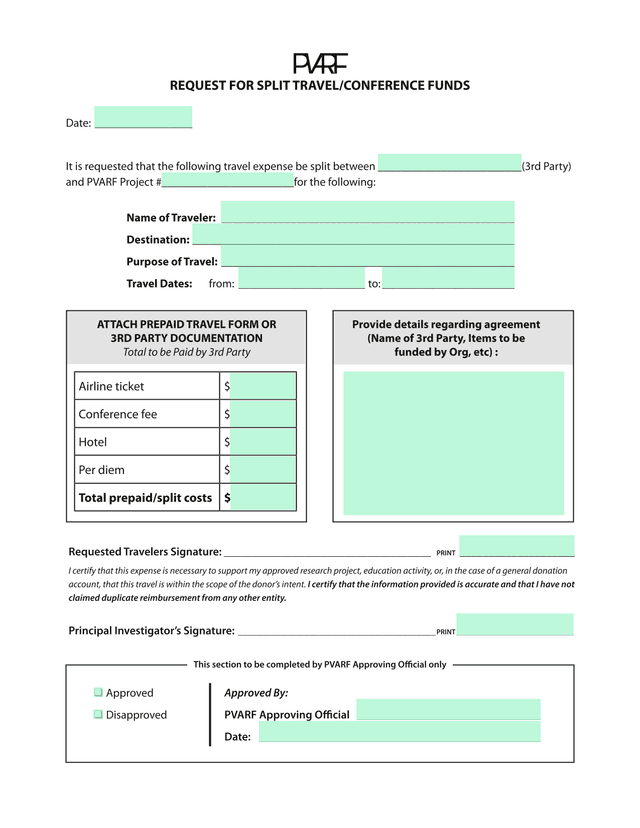 REQUEST FOR SPLIT TRAVELCONFERENCE FUNDS screenshot
