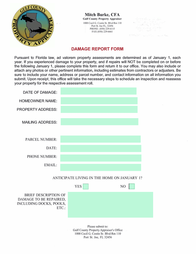Damage Report Form screenshot
