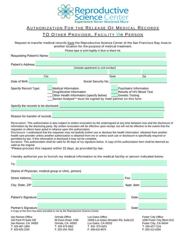 Authorization For The Release Of Medical Records screenshot