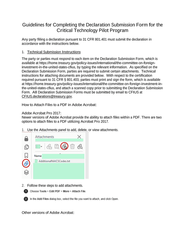 Declaration Submission Form For The Critical Technology Pilot Program screenshot
