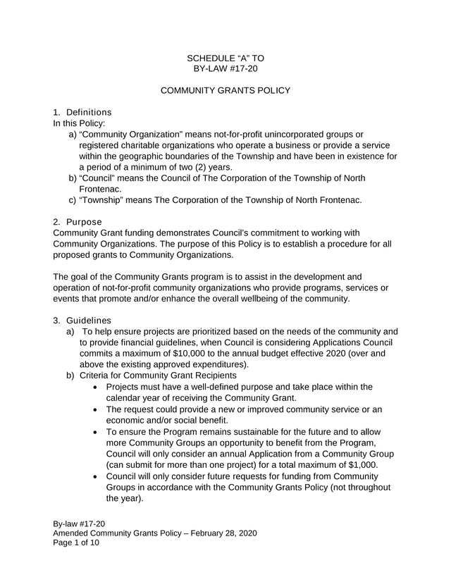 By Law 17 20 Amended Community Grants Policy screenshot