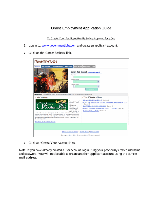 Online Employment Application Guide screenshot