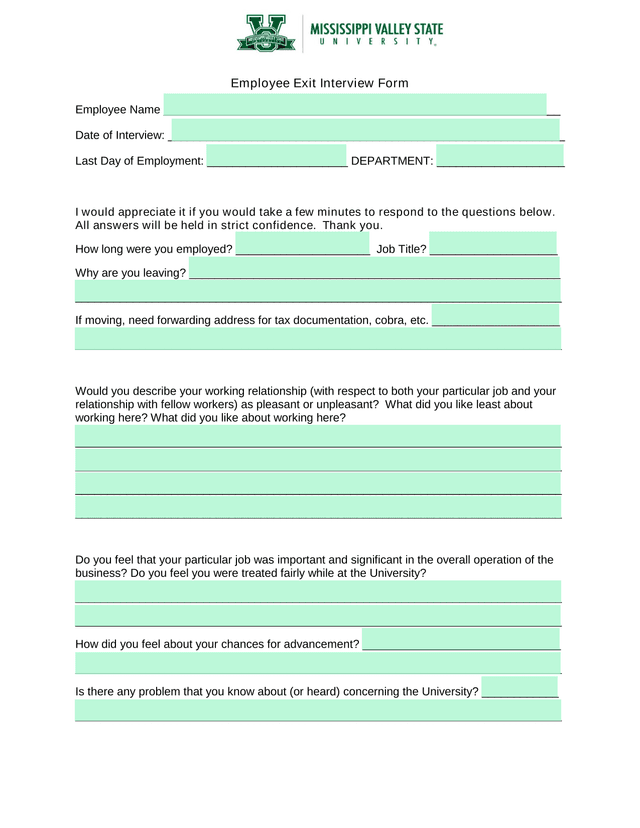 Employee Exit Interview Form screenshot