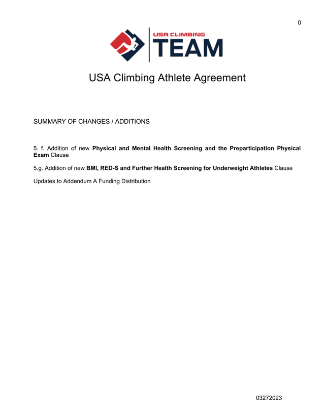USA Climbing Athlete Agreement screenshot