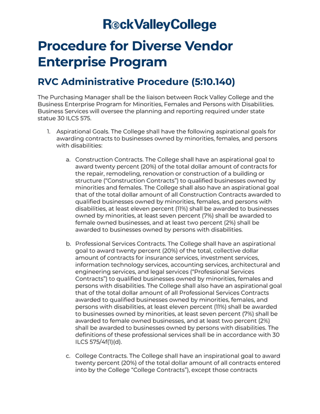 Procedure For Diverse Vendor Enterprise Program screenshot