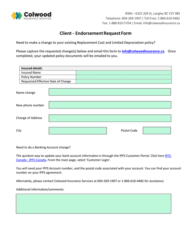 Client   Endorsement Request Form screenshot
