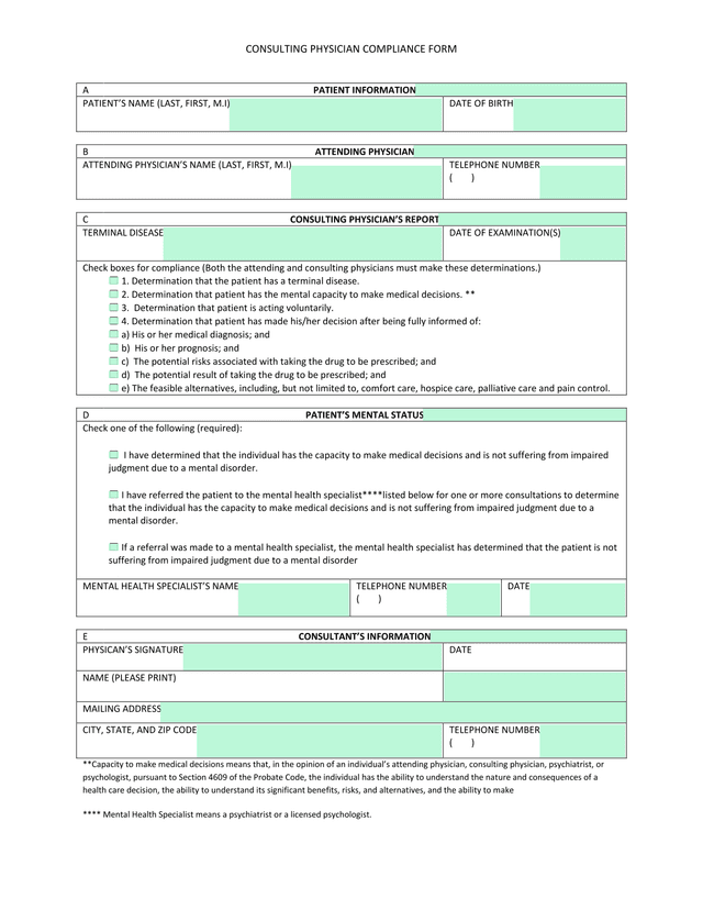 Consulting Physician Compliance Form screenshot