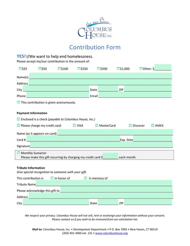 Contribution Form screenshot