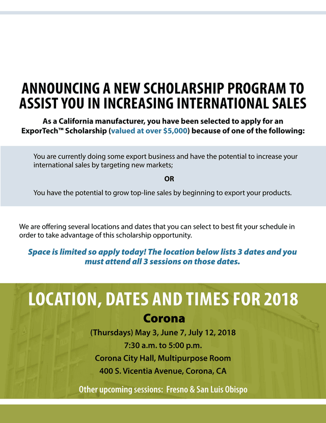 ExporTech Scholarship Program Application screenshot