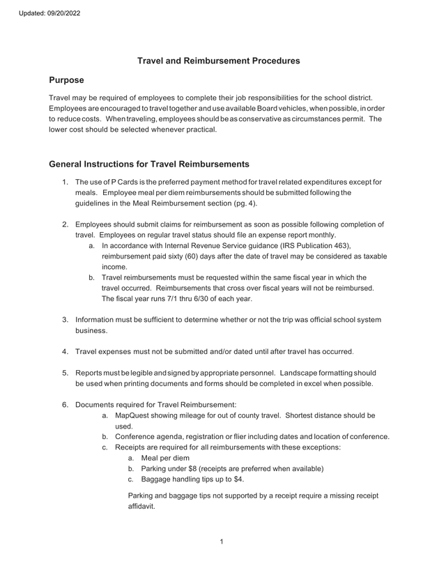 Travel And Reimbursement Procedures screenshot