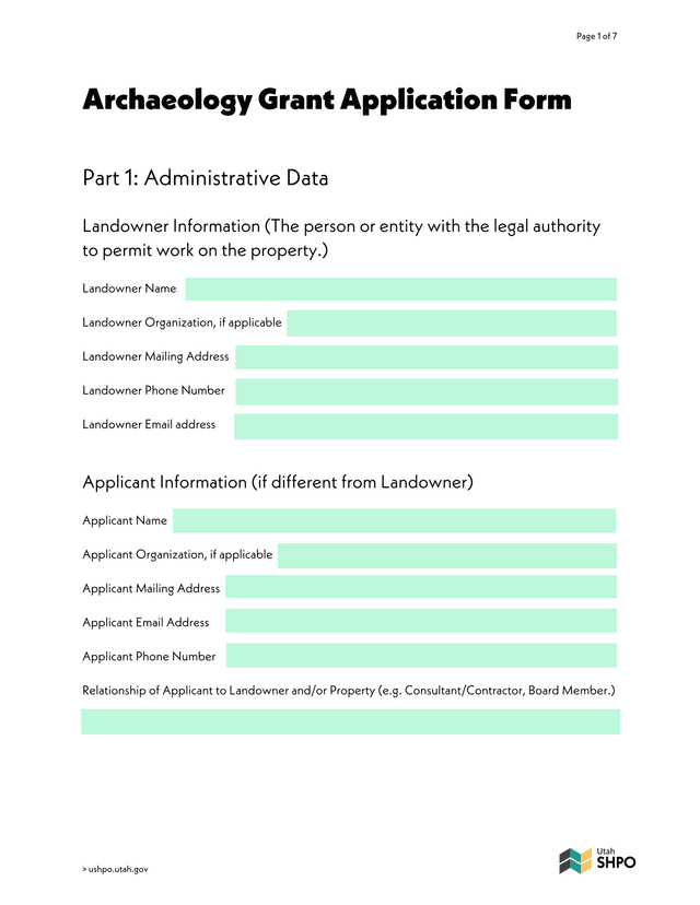 Archaeology Grant Application Form screenshot
