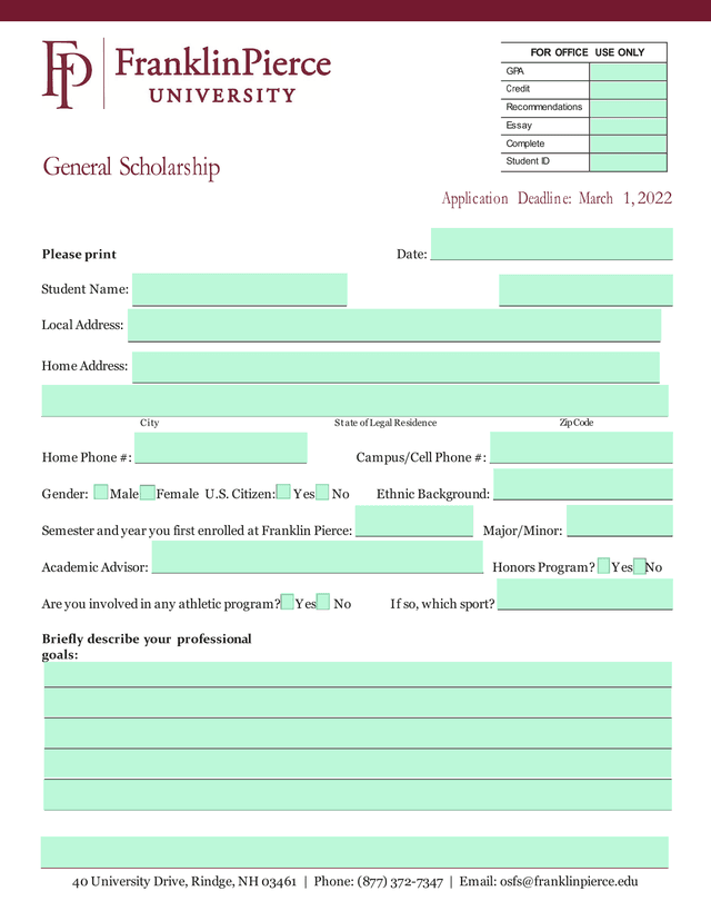 General Scholarship Application screenshot