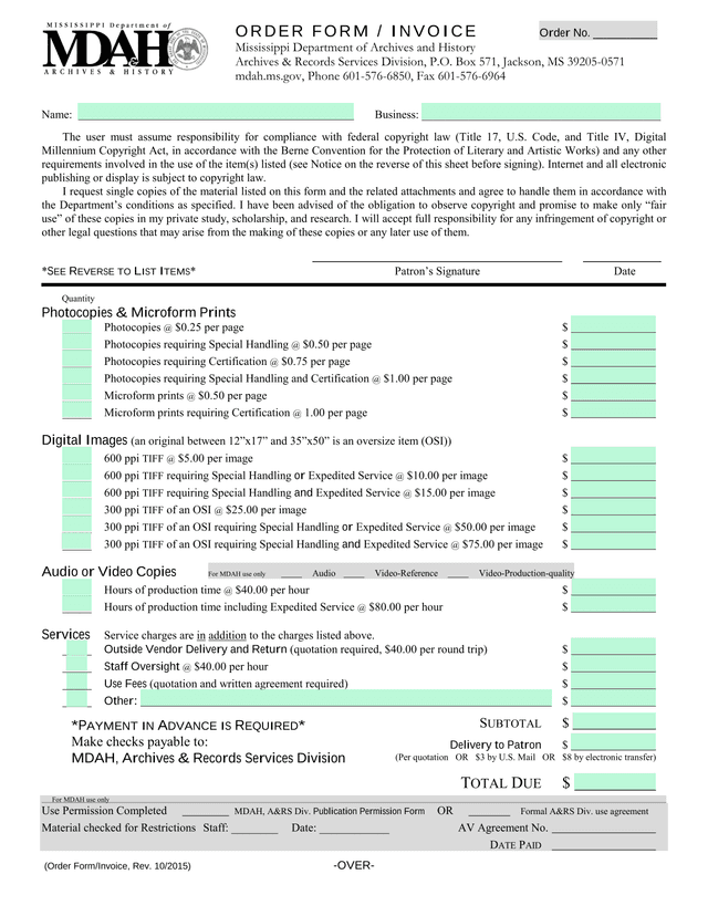 Order Form  Invoice screenshot