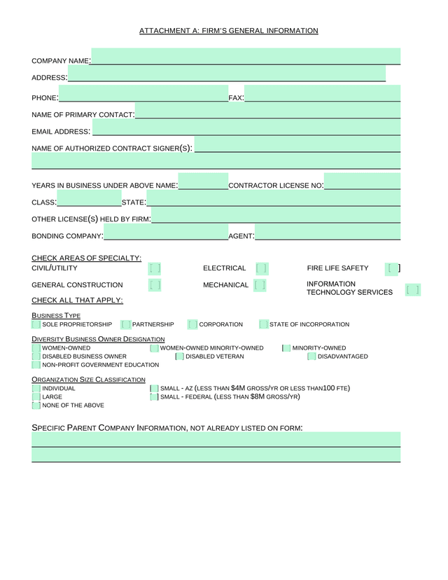 ATTACHMENT A FIRMS GENERAL INFORMATION screenshot